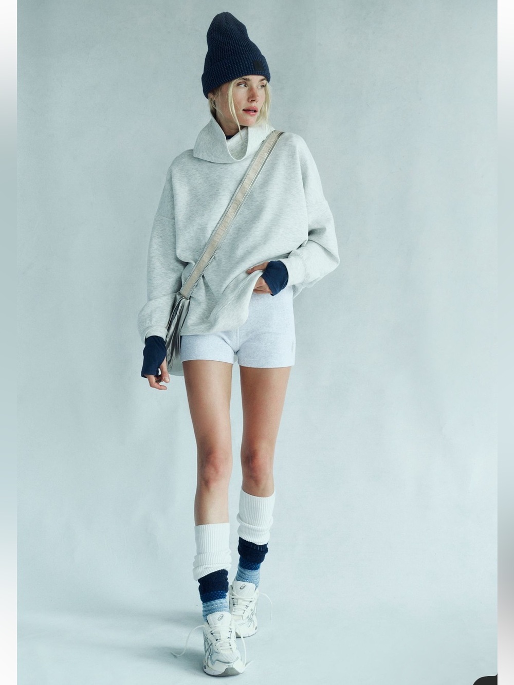 Free People Light Gray Cowl Turtleneck Sweater and Shorts set (2 pieces)